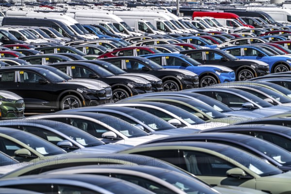 Storage area for new cars in the port of Vlissingen-Oost, vehicles are temporarily stored on over