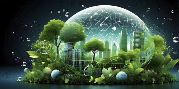 Abstract wallpaper with vector green eco friendly grid ornament symbolizing sustainability, AI