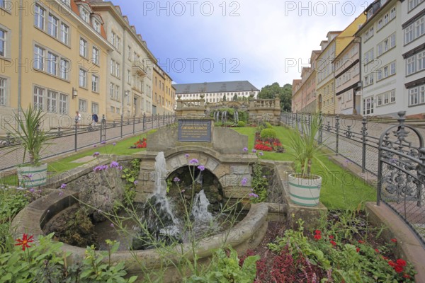 Fountain with waterworks, garden, main market square, Gotha, Thuringia, Germany, Europe