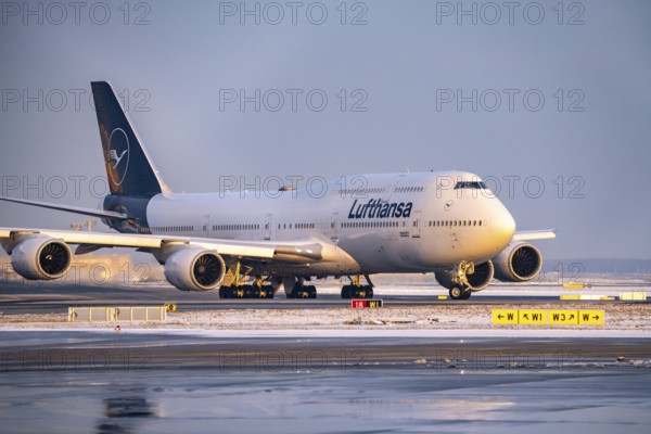Lufthansa Boeing 747-8, Brandenburg, on the taxiway to Runway West, Frankfurt Airport FRA, Fraport,