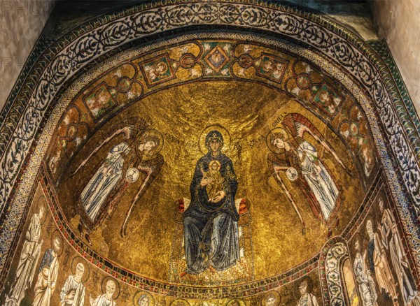 Our Lady between the Archangels Gabriel and Michael and the Apostles, 11th century, Byzantine