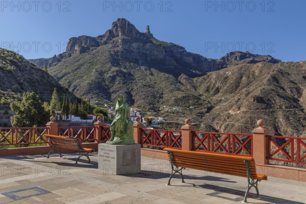 View over Tejeda to Roque Nublo, Gran Canaria, Canary Islands, Spain, Tejeda, Gran Canaria, Canary
