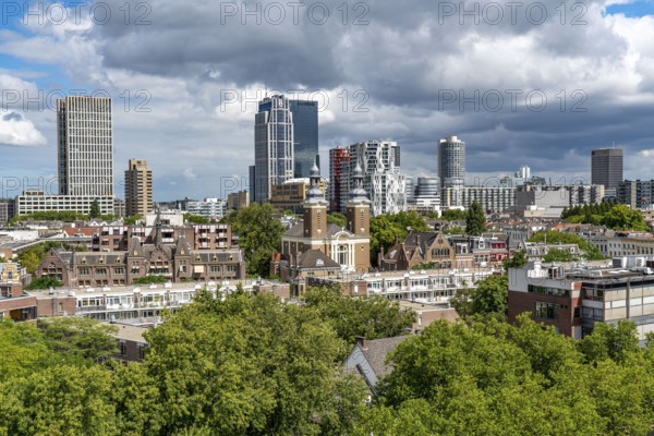 The skyline of Rotterdam, city centre, buildings around the Delftse Poort, Netherlands