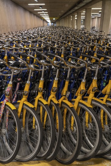 Bicycles at the OV-Fiets rental station, at Utrecht Central Station, hundreds of rental bikes