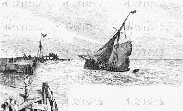 Storm from northwest, East Frisia, North Sea, Lower Saxony, cardinal point, one-master, harbour