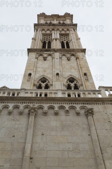 Low angle view of old Gothic Church of Saint Sebastian, Trogir, Croatia, Europe