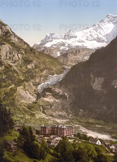 Grindelwald, Bärenhotel und Gletscher, Bernese Oberland, Switzerland, Historic, digitally restored
