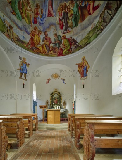 Lake chapel Maria am See, interior view, Obernberger See, mountain lake, landscape of the Stubai