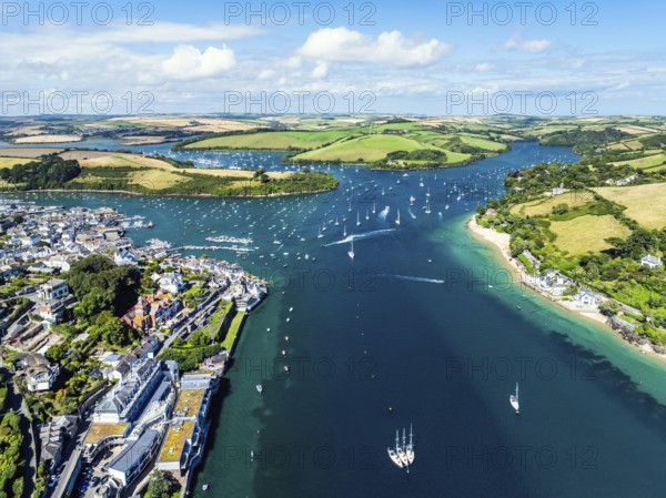 Salcombe and Mill Bay over Kingsbridge Estuary from a drone, Batson Creek, Southpool Creek, Devon,