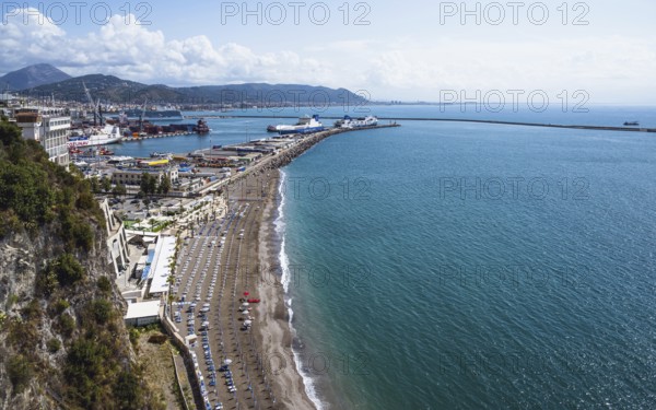 Port in Salerno and Beach in Vietri sul Mare, Amalfi Coast, Salerno, Campania, Italy, Europy,