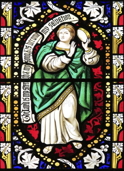 Church of Saint Mary Magdalene stained glass window, Thornham Magna, Suffolk, England, UK, Miriam