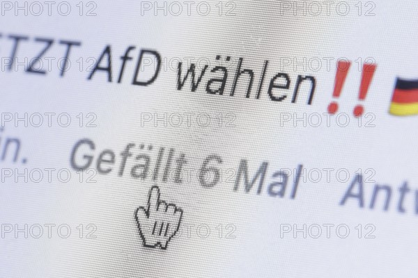 Symbolic photo on the AFD in social networks. A post on Instagram says, Vote AfD now, Berlin,
