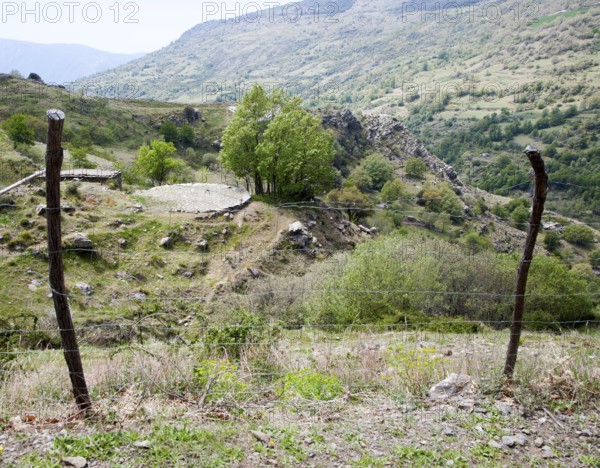 Landscape of the River Rio Poqueira gorge valley, High Alpujarras, Sierra Nevada, Granada Province,