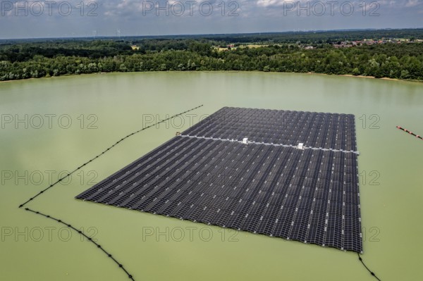 Germany's largest floating solar power plant on the Silbersee III, a quarry pond no longer used for