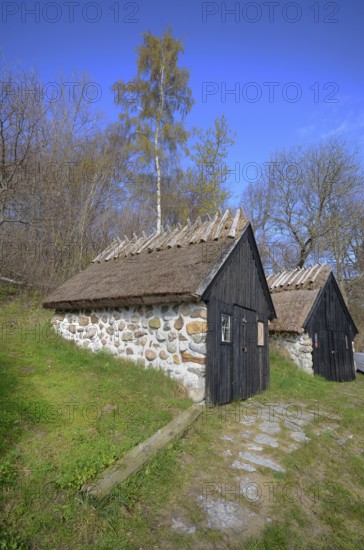 Old thatched fishing hut in Knäbäckshusen, a small fishing village near Rörum, Simrishamn