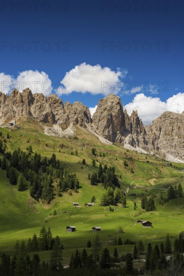 Huts on the Gardena Pass, Passo Gardena, Puez-Geisler nature park Park, Dolomites, Selva di Val