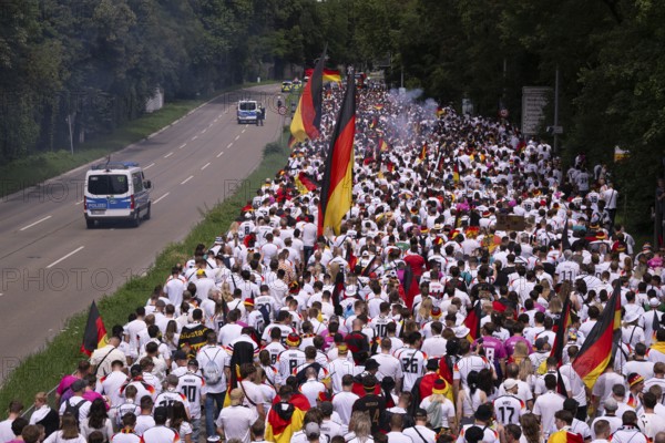 Fan march, from behind, German football fans march to the quarter-final Spain versus Germany, UEFA