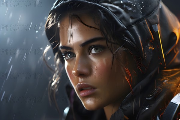 Portrait of sweating woman after workout, AI generated