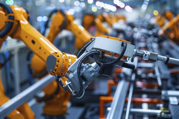 Mechanical arm performing work in factory. KI generiert, generiert, AI generated