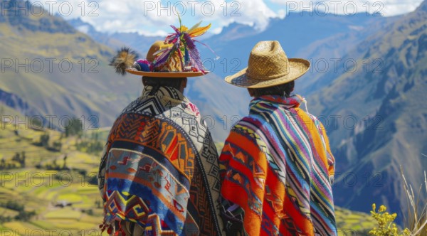 Indigenous peoples of Andes and South America in national clothes., AI generated