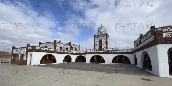 Panorama of view of inner courtyard of building complex of lighthouse Faro de la Entallada from 50s