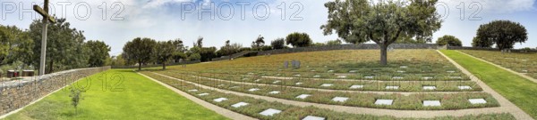 Panoramic photo wide view over part of German military cemetery inaugurated in 1974 by Volksbund