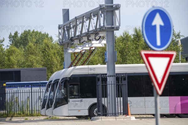 Fast charging station for electric buses at Amsterdam Schiphol Airport, the entire fleet of