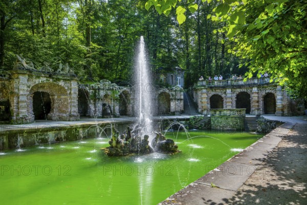 Lower Grotto with water features in the Hermitage Palace Park, Bayreuth, Upper Franconia,