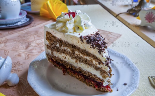 Traditional buckwheat cake at Cafe De Kaffeestuuv, Schneverdingen, Lüneburg Heath, Lower Saxony,