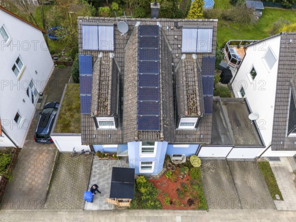 Detached house with various solar modules, in addition to normal standard solar panels, PV tube