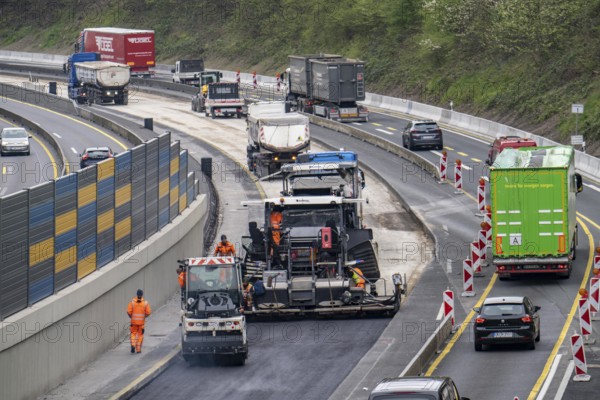 Motorway construction site on the A52 in Essen Basic refurbishment of the motorway, new noise