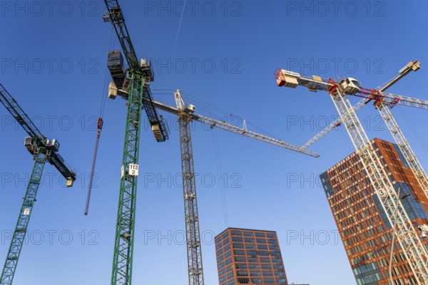 Construction sites in the east of Hafencity Hamburg, office building, new district on the Elbe, on