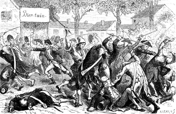 Unrest in Holland, Prussian military invades Holland (1787), suppress uprising, soldiers, city,