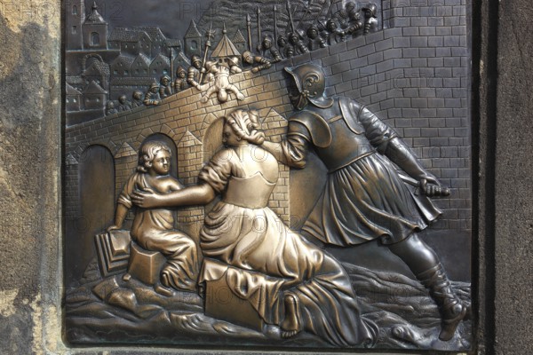 Part of the monument commemorating the drowning of St John Nepomuk on Charles Bridge, Prague, Czech