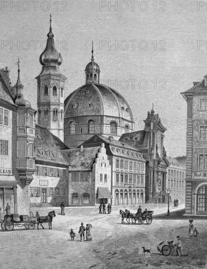 Stiftkirche Neumünster-Kirche in Würzburg, Bavaria, Germany, Historical, digitally restored