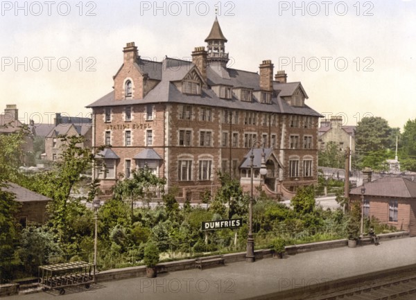 Station Hotel, Dumfries, Scotland, Historic, digitally restored reproduction from a 19th century