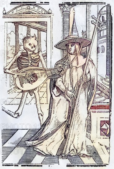 Der Tod kommt zum Kardinal Aus Der Todten Tanz, erschienen in Basel 1843, Death comes to the
