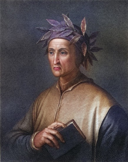 Dante Alighieri 1265-1321, Italian poet. From the book Gallery of Portraits, 1833, Historic,