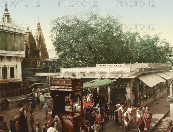 Benares, Varanasi. Bisharnat, India, digitally restored reproduction from a 19th century original,