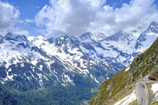 Mountain landscape with serpentines on the Timmelsjoch, South Tyrol, Italy, Europe