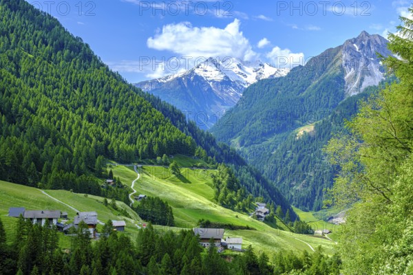 Picturesque mountain landscape and view over the Passeier Valley above Rabenstein, moss in
