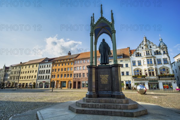Melanchthon Monument, Market Square Luther city Wittenberg, Saxony-Anhalt, Germany, Europe