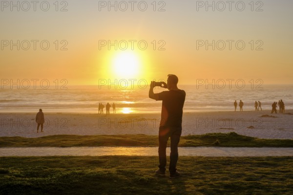 Sunset on the beach, Camps Bay Beach, near Cape Town, South Africa, Africa