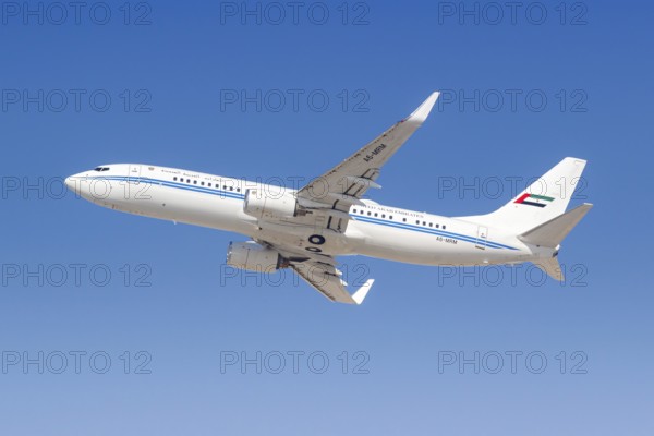 A Boeing 737-800 BBJ2 government aircraft of the United Arab Emirates Dubai Air Wing with the