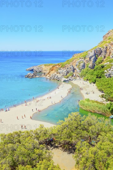 Preveli Beach, high angle view, Rethymno, Crete, Greek Islands, Greece, Europe
