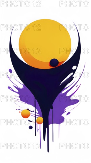 Minimalist illustration featuring abstract shapes in yellow and purple color accent symbolizing fun