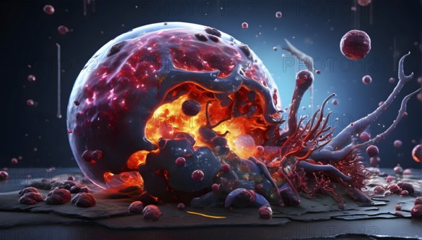 Three dimensional render of metastasis of cancerous tumor, AI generated