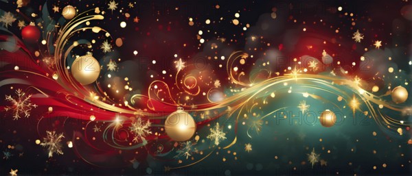 Abstract wallpaper illustration of Christmas symbols for gift cards, swirling shapes and lines, in