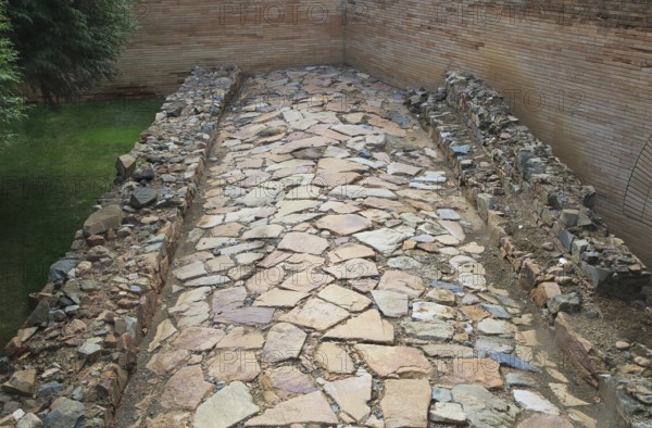 Paved Roman road Museo Nacional de Arte Romano, national museum of Roman art, Merida, Extremadura,
