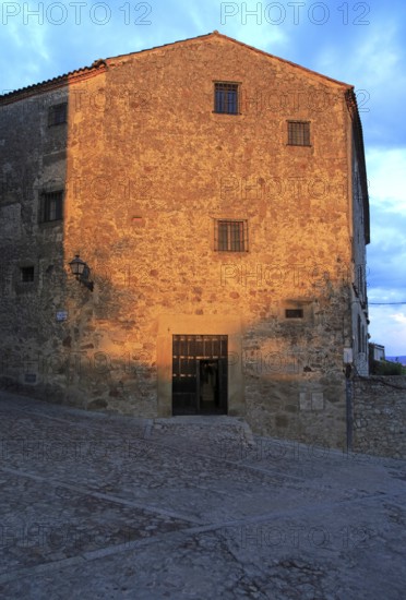 Late evening sunshine on historic monastery building medieval town of Trujillo, Caceres province,